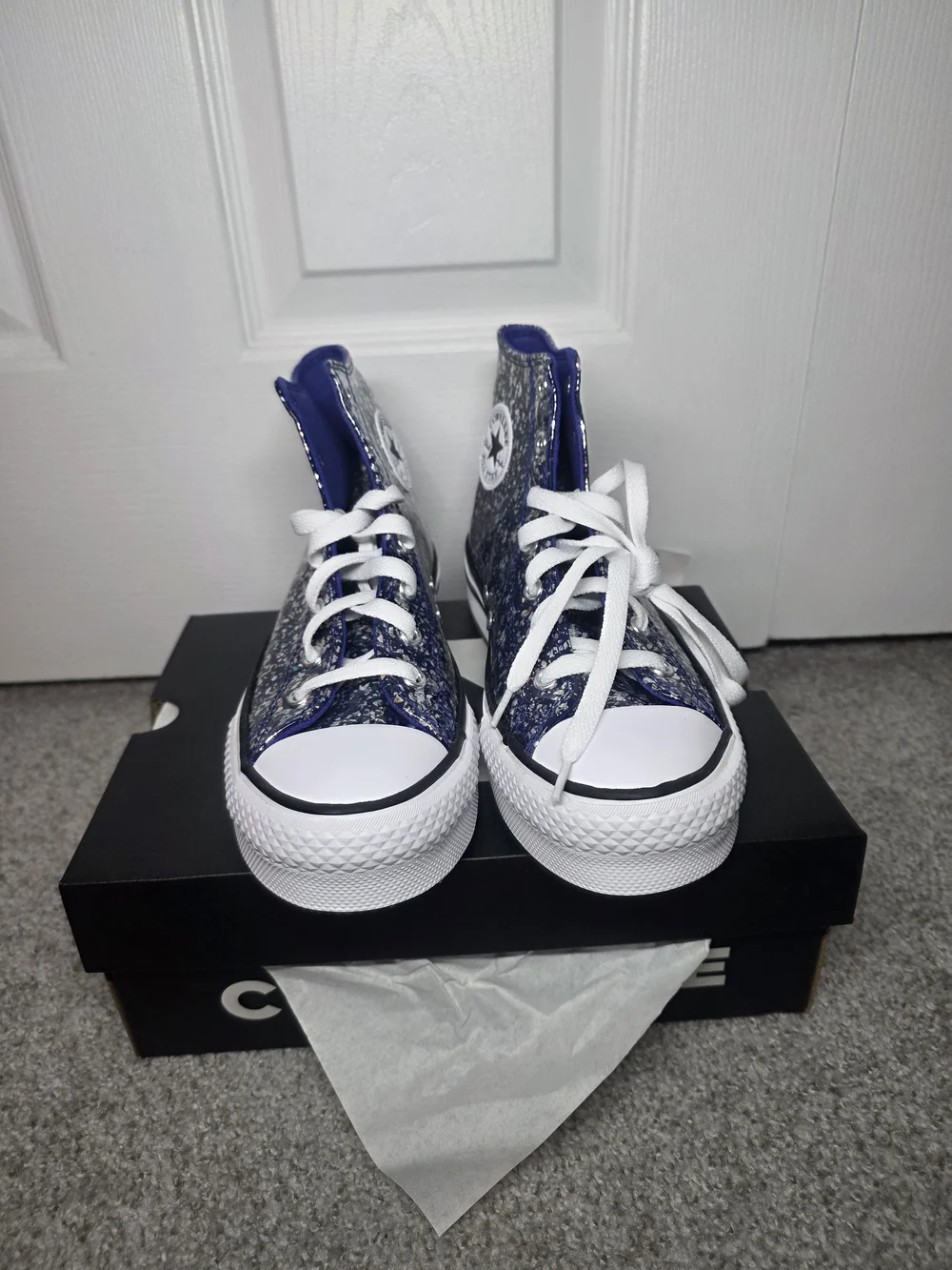 Converse A10043C All Star Glitter Junior Girls Sneakers In Navy Sz 5.5